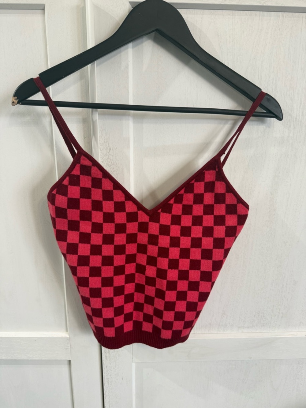 superdown Checkerboard V-Neck Cami - Wine & Pink